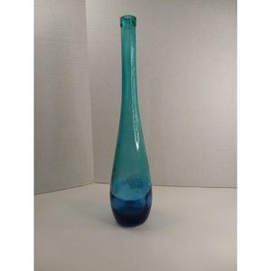 Teal Blue Green Glass Large Bottle Vase decorative aprox 17 inches